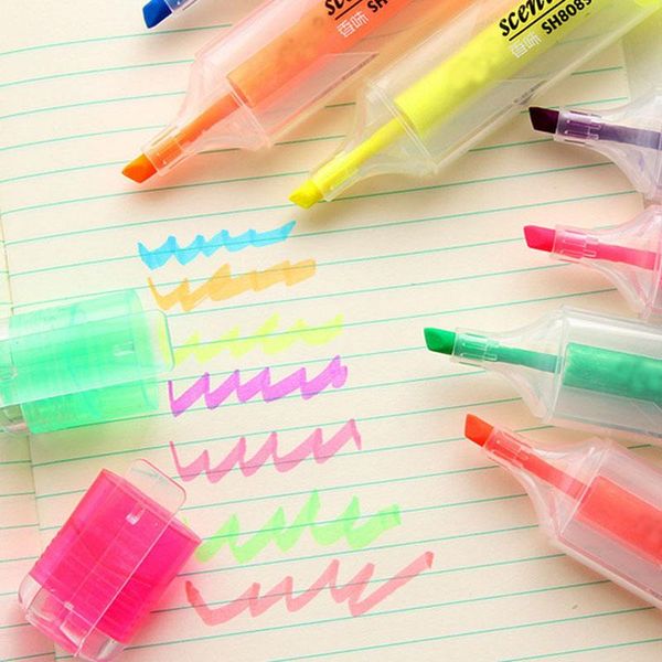 Acomodações Meikeng Hor Venda Candy Color Fluorescente Fragrância Marcador Caneta Creative Creative Stationery 7 Cores