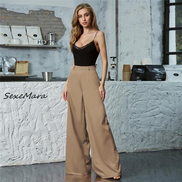 

fashion casual women long pants 2021 autumn elegant high waisted wide leg loose women's & capris, Black;white