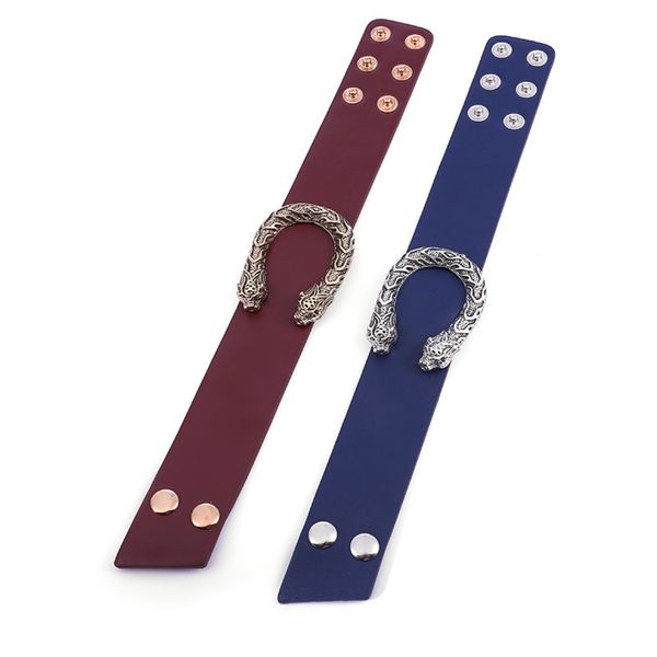 

simple wide leather bracelet personalized leopard head u-shaped alloy simple bracelet, Golden;silver