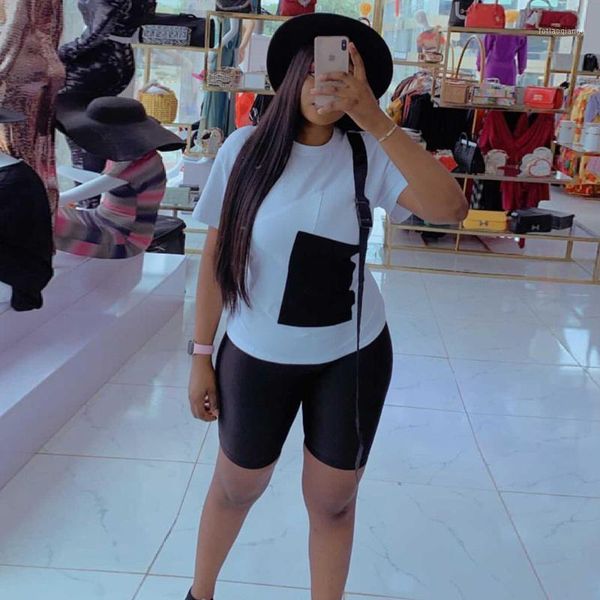 

women's tracksuits 2021 summer casual fashion women slim street sexyprint solid color collage short sleeve two-piece set, Gray