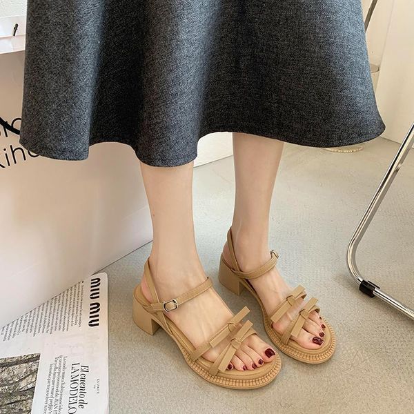 

sandals open toe buckle women's summer shoes 2021 fashion square high-heeled gladiator sandalias mujer pumps sllippers, Black