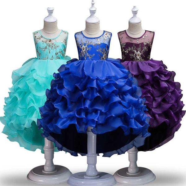 

girl's dresses kids for girls wedding 2021 boutique dress children's embroidery clothing costume princess birthday party 3-15 yrs, Red;yellow