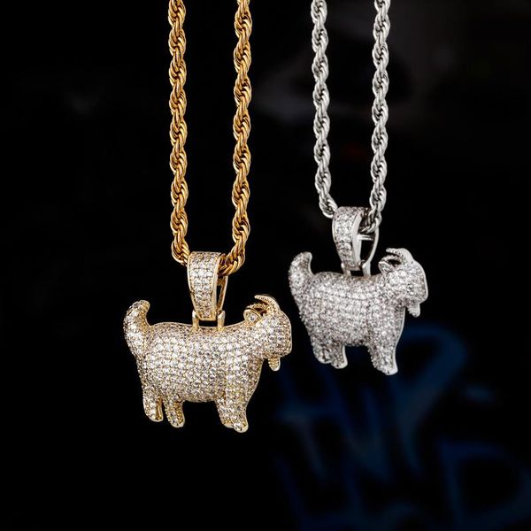 

pendant necklaces aitiei shiny trendy goat animal necklace charms for men women gold silver color cubic zircon hip hop jewelry gifts