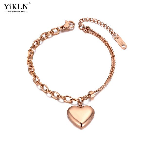 

beaded, strands yikln boho titanium stainless steel chain link bracelets for women original design fashion love heart charm bracelet yb20212, Black