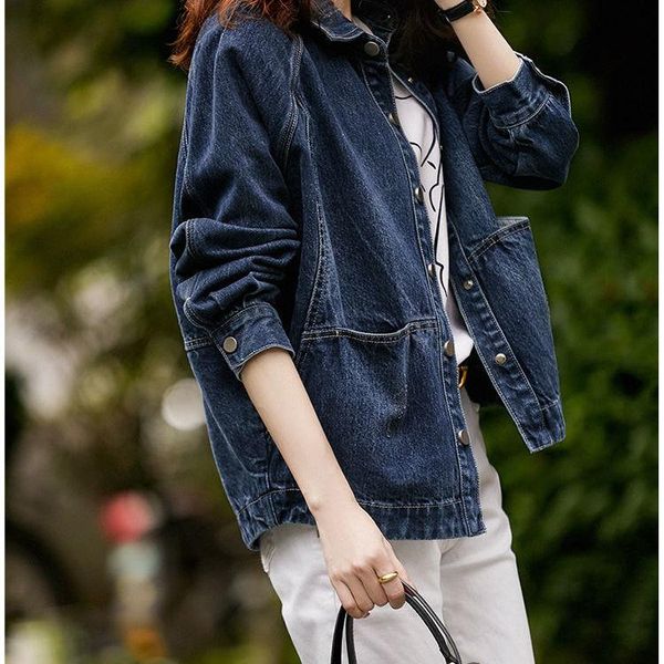 

women's jackets women dark blue denim jean jacket female loose short boyfriend washed coat turtleneck outwear ladies sprig and autum, Black;brown
