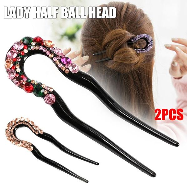 

hair clips 2/5pcs u-shape crystal rhinestone double prong pin stick classical women hairpin to