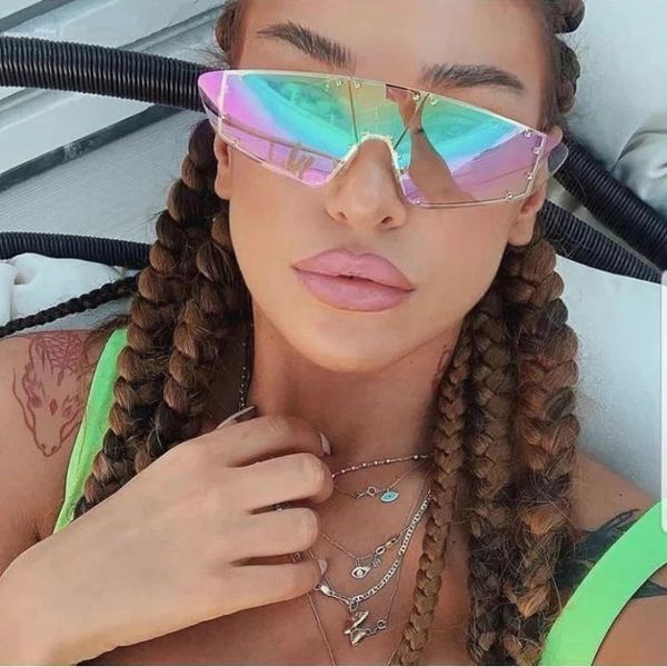 

cat eye sunglasses women oversized mirror men shades sun glasses metal rivet trend unique female eyewear uv400, White;black