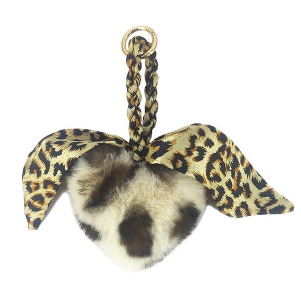 

keychains style leopard print silk scarf bowknot peach heart key chain pendant imitation fur love lady bag car pendant., Silver