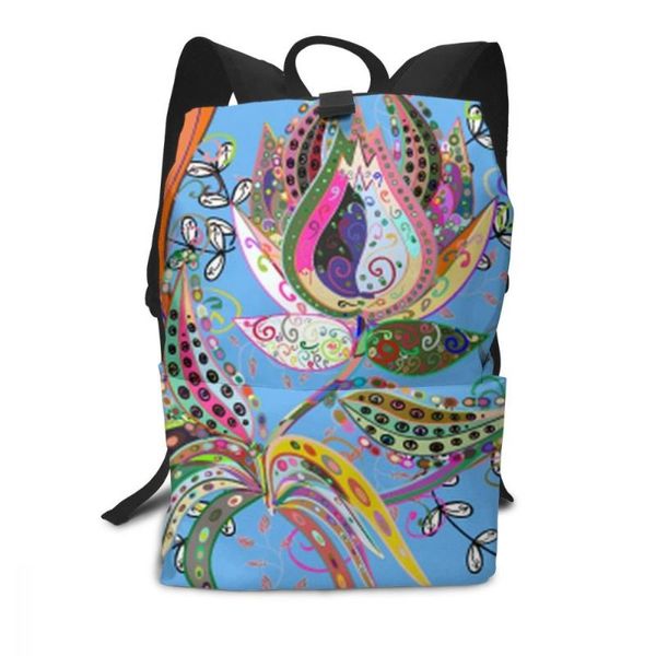 

backpack noisydesigns women bag female hand drawn watercolor flowers on blue green femme mochila travel bags