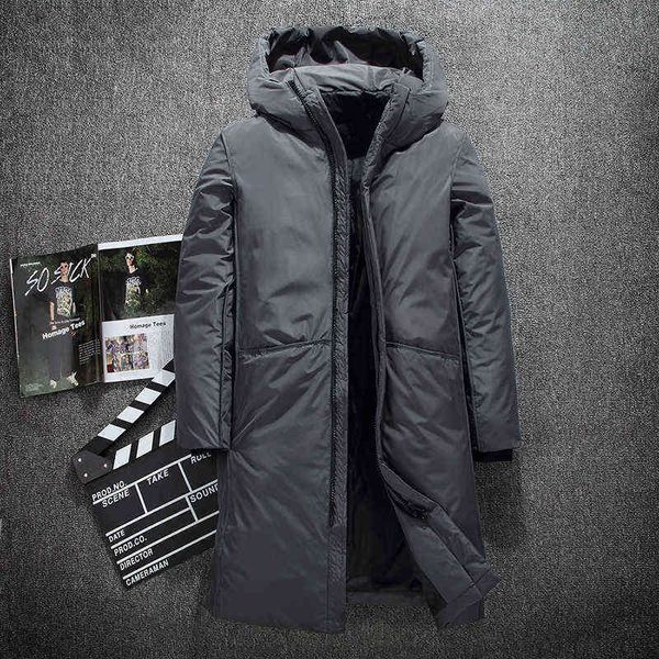 

warm thick winter down jacket men brand clothing x-long male white duck down coat m-3xl y1103, Black