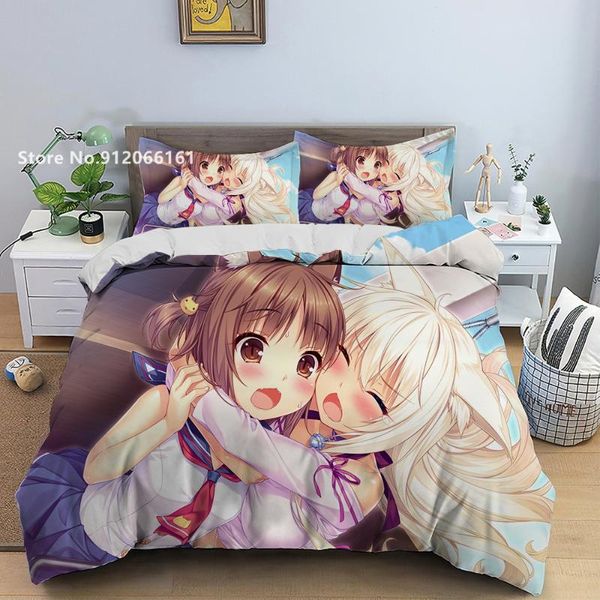

bedding sets anime lovely girl set 3d print nekopara duvet cover japan cartoon bed for bedroom home textile