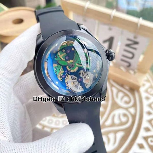 

6 style bubble automatic mens watch l082/03165 082.400.98/0373 sq14 black steel case skull dial rubber strap watches, Slivery;brown