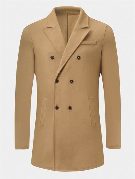 

men double breasted lapel collar overcoat 90gw#, Black;brown