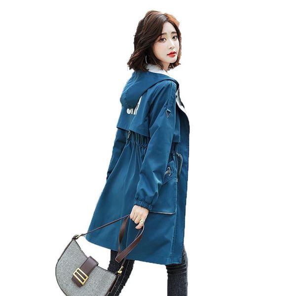 

women's trench coats fashion mid-length hooded windbreaker 2021 spring autumn clothes korean loose women long overalls f125, Tan;black