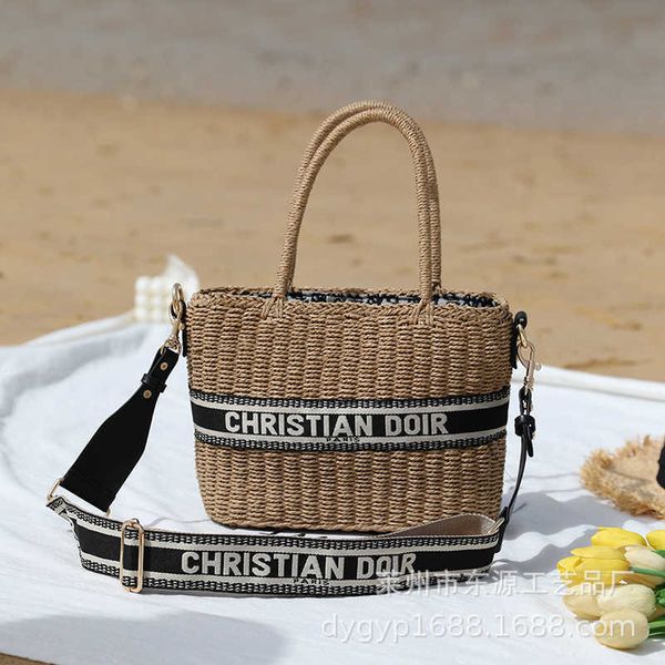 

d letter straw woven bag women's 2021 new vegetable basket one shoulder slanting cross portable large capacity factory outletzly