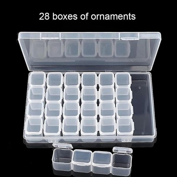 

nail art equipment dpf 28 grid dismountable diamond painting accessories embroidery cases pp plastics box organizer home storage boxes, Silver