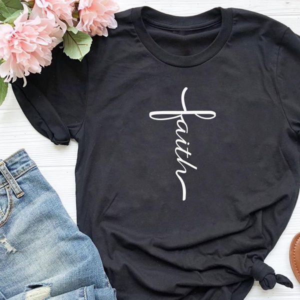 

womens t shirts 100%cotton faith cross christian shirt women scripture religion tshirt summer graphic jesus tees drop ship, White