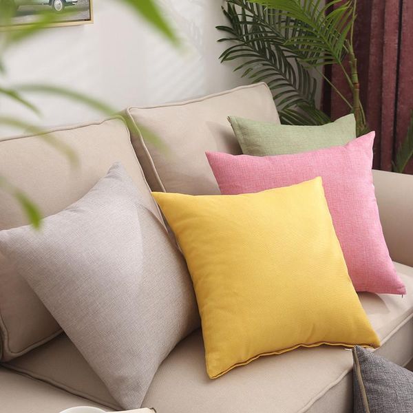 

pillow solid color linen throw gray coffee high flexibility full cushion core velvet polyester stuffing cotton with pillowcase