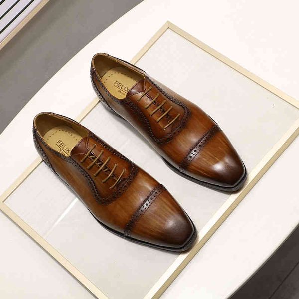 

dress shoes handmade genuine leather mens oxford cap toe brogue wedding party luxury business office formal for men y554, Black