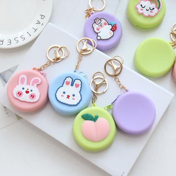 

purse cartoon silicone mini coin kids girls wallet cute storage bag womens zipper earphone package gifts pouch, White