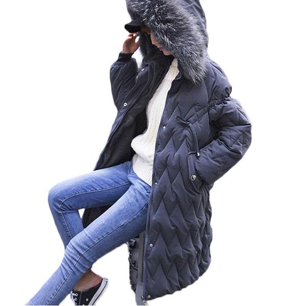

women's trench coats 2021 winter down cotton jacket coat padded women thick fur collar warm female casual hooded e082, Tan;black
