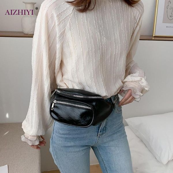 

waist bags pure color women bag zipper pouch leather crossbody female casual purse chest phone pochete
