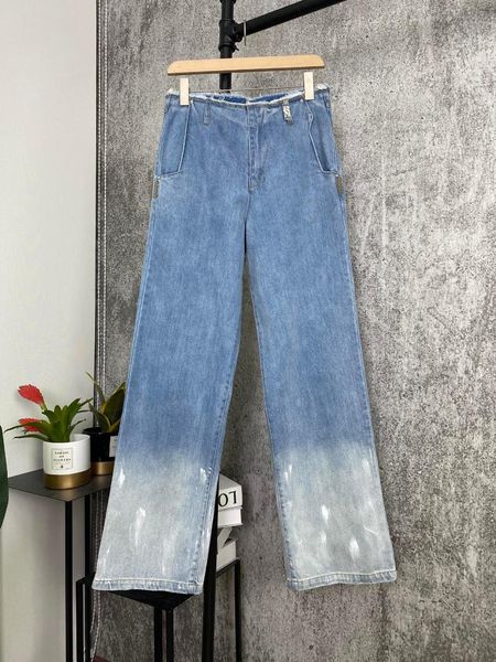 

ladies fashion 2021 loose casual painted straight jeans 0925 women's, Blue