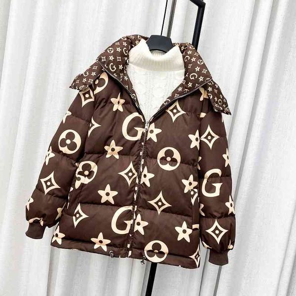 

2021 women's autumn and winter new temperament european fashion hooded white duck down jacket, Black