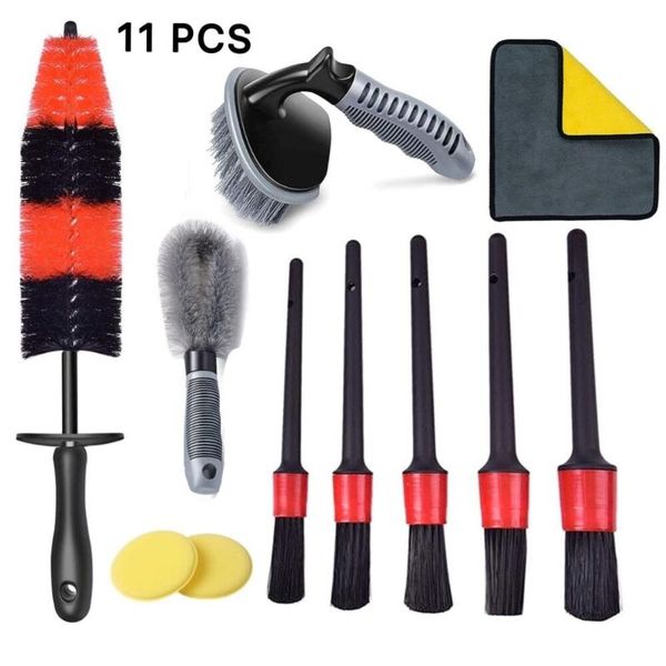 

car sponge 11pcs wheel & tire brush detailing kit, long soft brush, brushes for automotive cleaning wheels