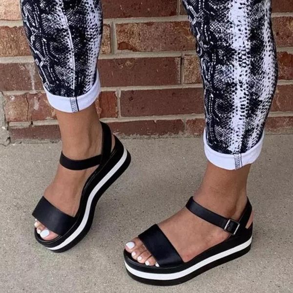 

Fashion Female Summer Slope Heel Ladies Light Cool Thick Bottom Shoes For Women All-match Comfortable Casual Sandals, Black