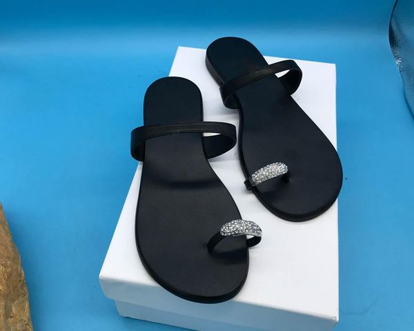 

real leather women crystal design slipper cow flip flops g27 slippers, Black