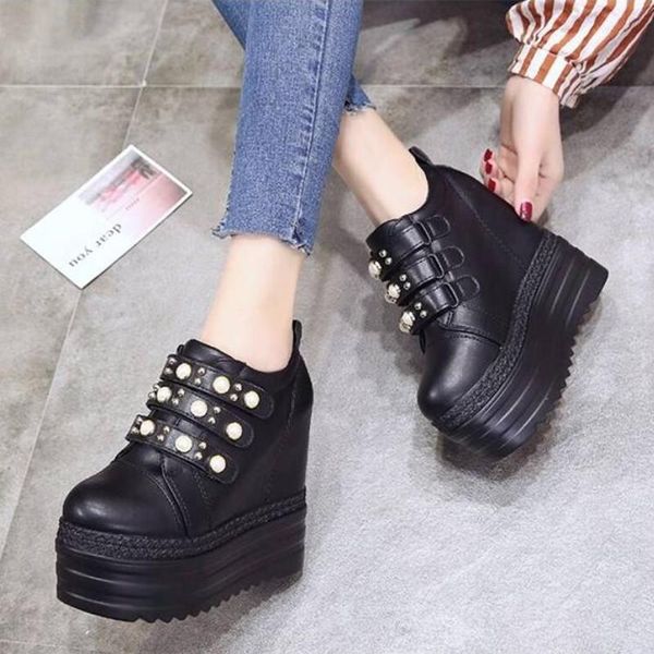 

dress shoes arrival designer women high platform wedge sneakers solid hidden heel casual woman thick bottom girl female sneaker w5, Black