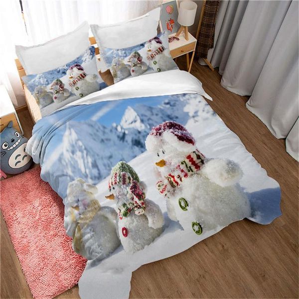 

bedding sets polyester microfiber set with pillowcase king duvet cover christmas for teens kids bedclothes snowman