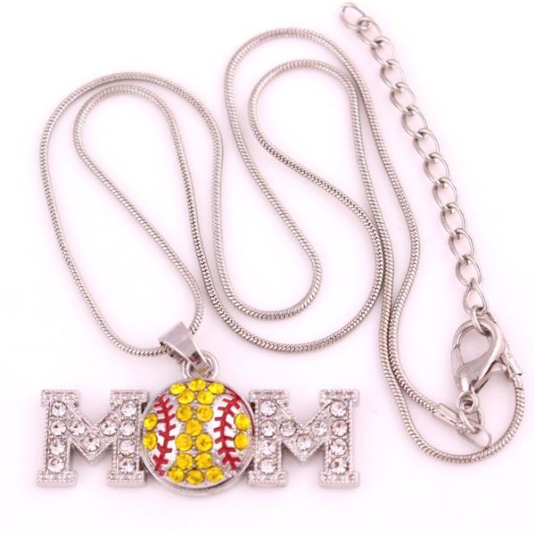 

pendant necklaces baseball mom metal necklace 18" snake chain, Silver
