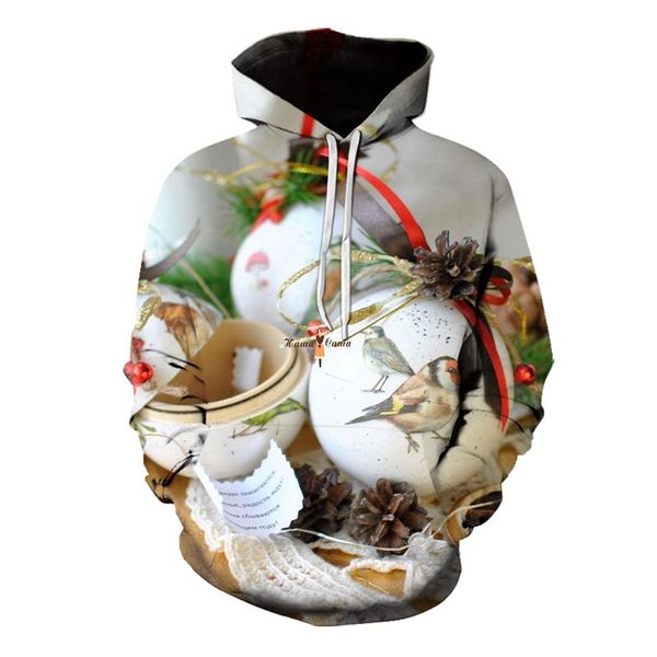 

men's christmas ceramic pattern 3d printing long-sleeved hooded sweater, White;black