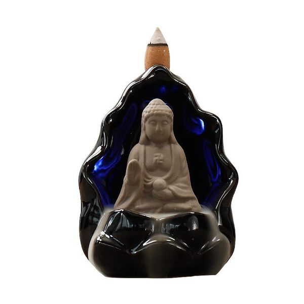 

fragrance lamps creative buddha incense burner home decor smoke backflow waterfall monk censer stick holder +10pcs cones