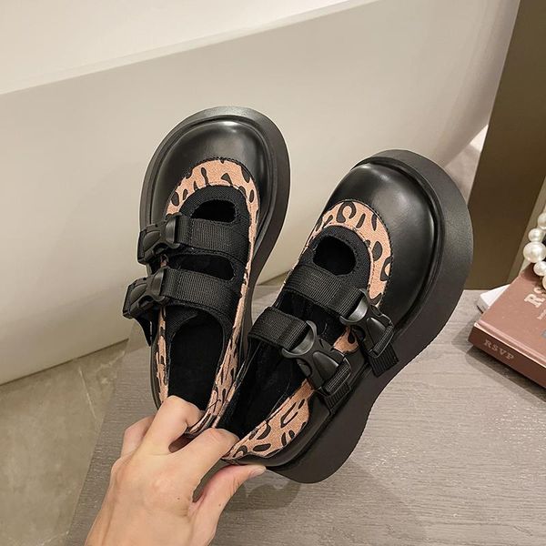 

dress shoes women's round toe platform pumps cattlehide patchwork black white horse hair buckle mary jane fashion heels