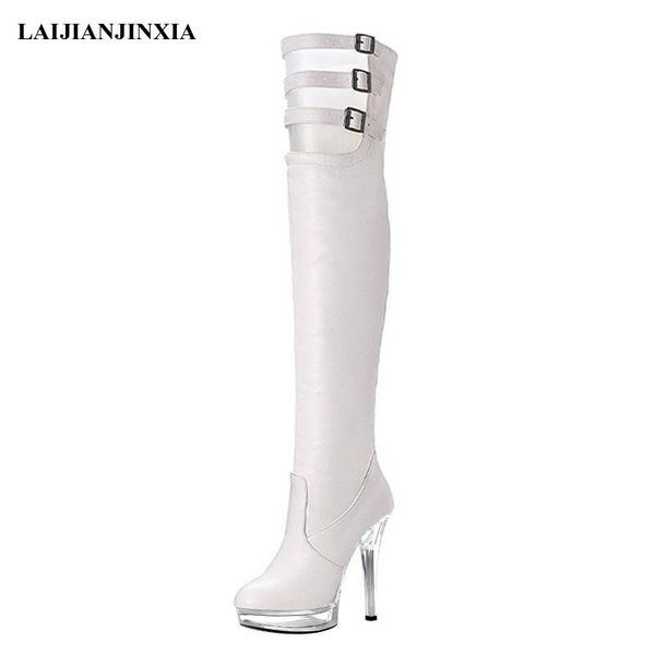 

boots women's belt buckle over the knee party 13-17 cm high stripper heels platform fetish show pole dance shoes, Black