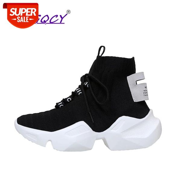

knitted stretch fabric platform sneakers women 2019 autumn shoes fashion breathable mesh lace-up high-women's #lq2h
