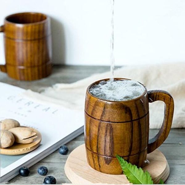 

mugs 400ml handmade natural wood cup wooden beer coffee milk water kitchen bar drinkware japanese style retro