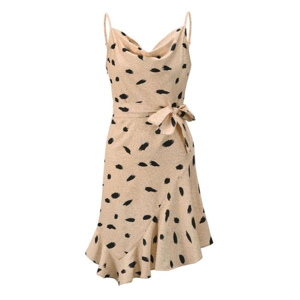 

casual dresses summer beach women's printed dress italian strap sleeveless robe 2021 short skirt ruffle sling fashion, Black;gray