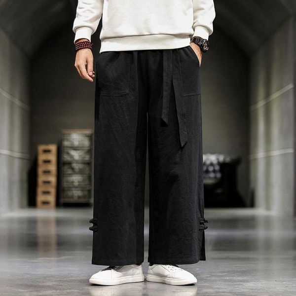 

men's pants mrgb korean trend solid color wide leg casual oversize streetwear male trousers autumn fashion cotton linen pants5xl, Black