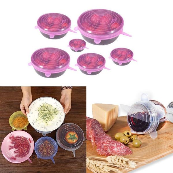 Organizzazione per la conservazione della cucina 6 pezzi coperchi elastici in silicone involucro universale ciotola coperchio pentola coperchio padella accessori da cucina