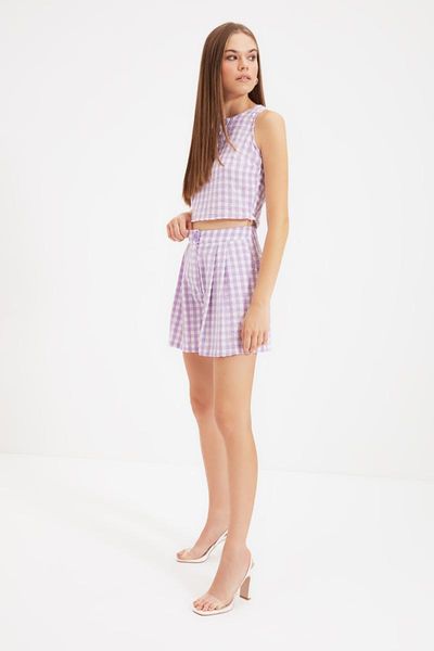 

women's two piece pants trendyol plaid bottom-suit twoss21au0482, White