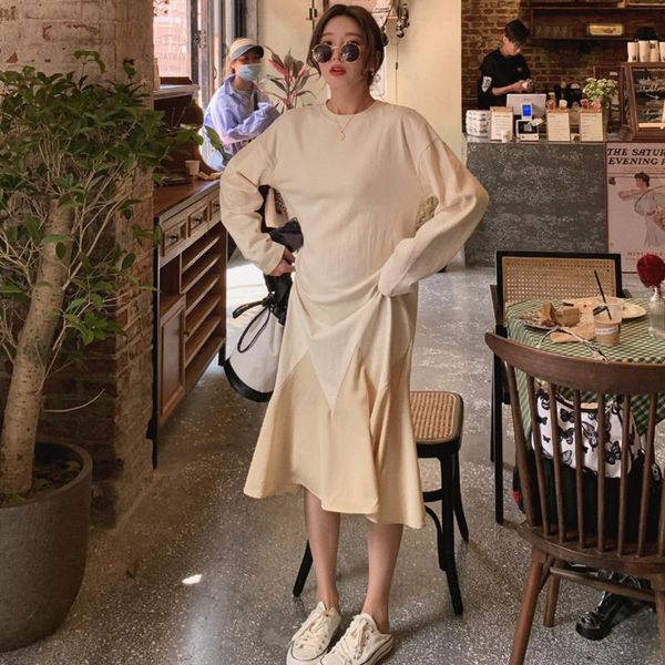 

casual dresses 2021 autumn elegant women maxi dress full sleeve o neck kroean vestido de mujer robe femme kobieta sukienka, Black;gray
