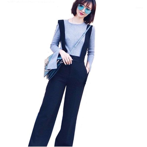 

women's pants & capris 2021 spring summer detachable strap wide leg casual black loose chiffon trousers autumn female rompers tide, Black;white