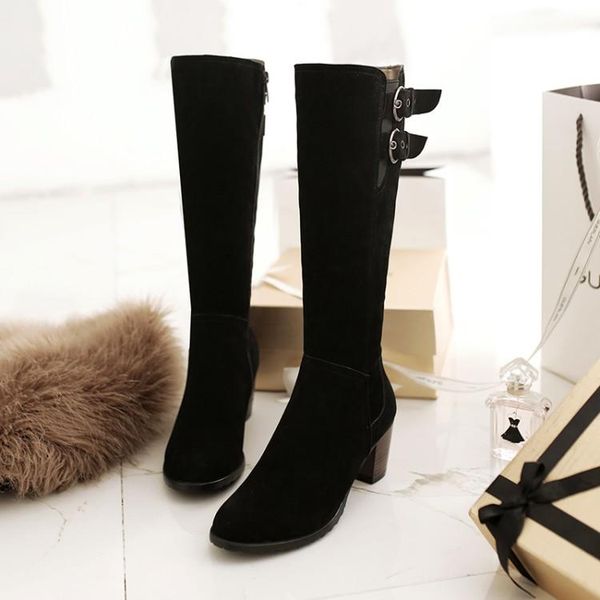 

boots oversized thigh high knee over the women ladies side zip belt buckle, Black