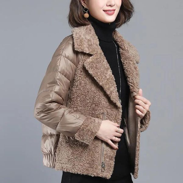 

women's down & parkas lamb wool patchwork cotton short jacket female thick warm slim zipper padded elegant winter coat clothes women to, Black