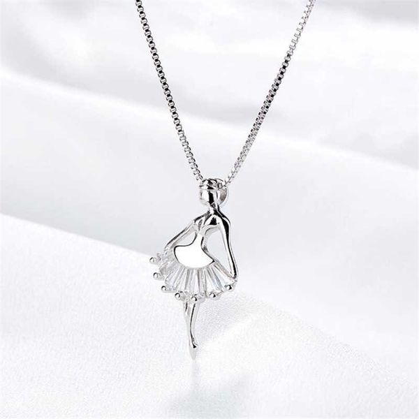 

designer necklace exquisite fashion korean popular 925 sterling silver jewelry temperament ballerina girl crystal pendant s n228