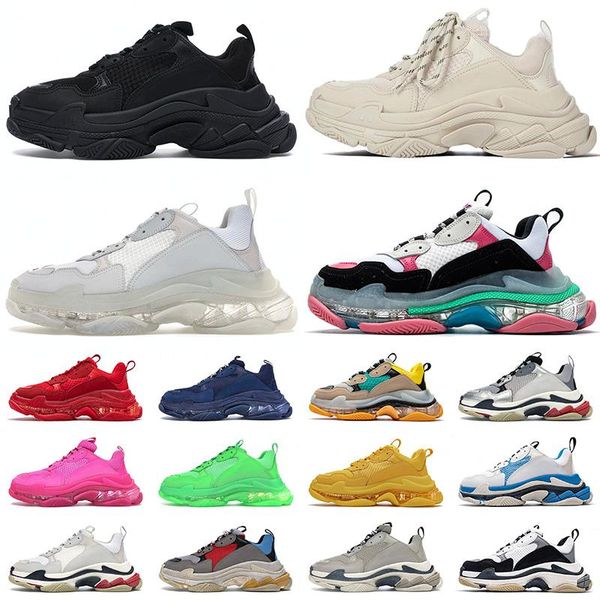 

crystal bottom clear sole paris triple s shoes 17fw sneakers letter black cream red dad platform retro ladies mens womens casual trainers ru